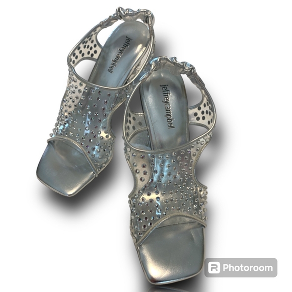 NWOB Jeffrey Campbell Genevieve Clear Sequined Square Toe Heeled Sandals, Size 8 - Picture 2 of 8